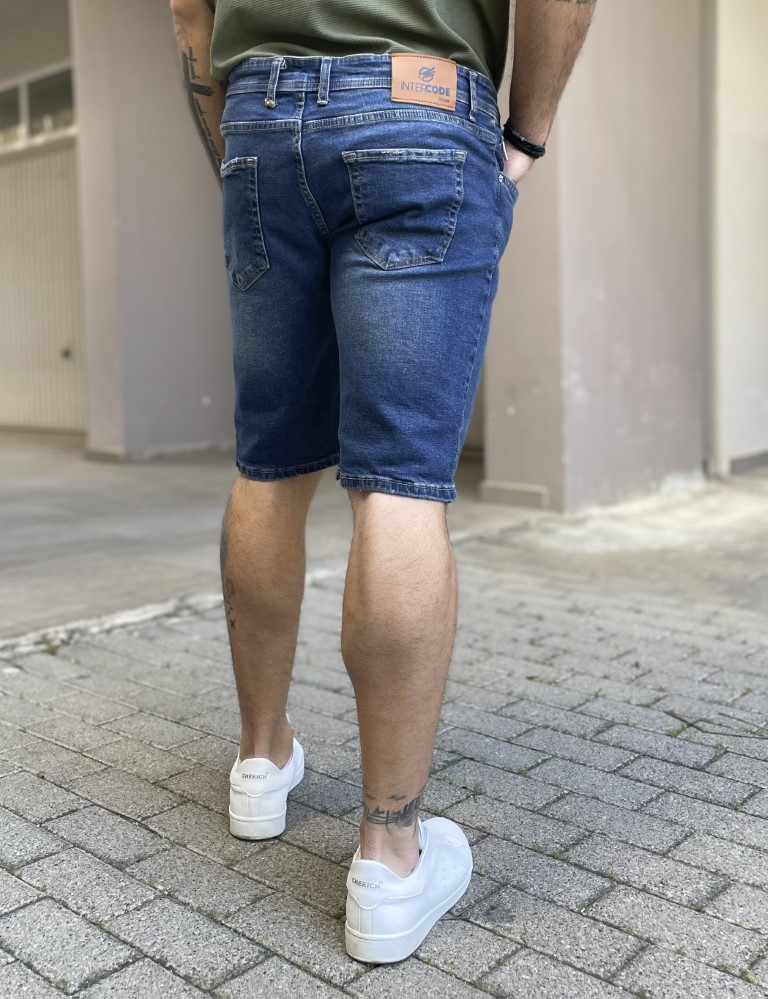 Ανδρική μπλε σκούρο ελαστική τζιν βερμούδα 20131 φωτογραφία